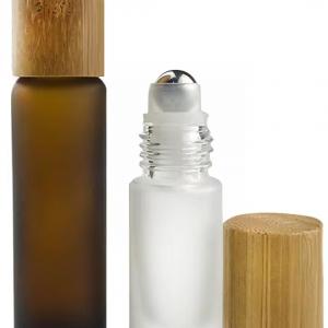 Hot Sale 5ml 10ml Roll on Bottle Bamboo Cap Roller Ball Glass Bottle for Essential Oils Matte Frosted Glass Roller Bottle 15ml